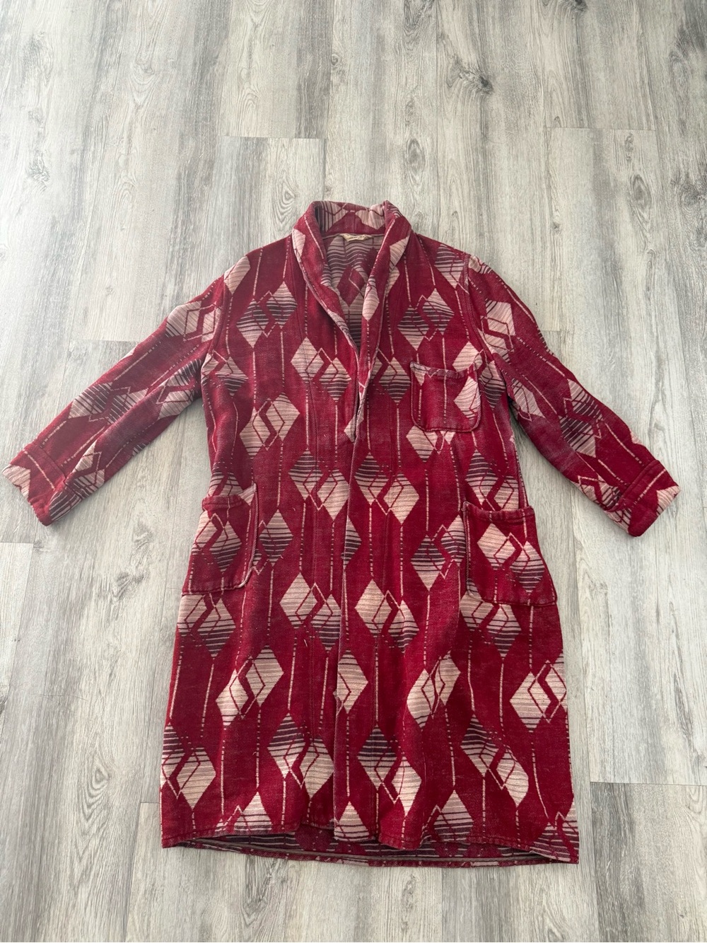 Vintage 1960s Genuine Beacon Sears Atomic Geometric Robe Housecoat Red MCM Small
